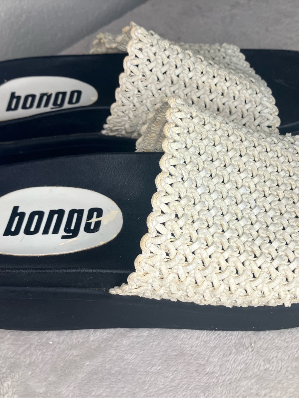 Y2K Vintage BONGO Cream Woven Slide Mules with Black Footbed